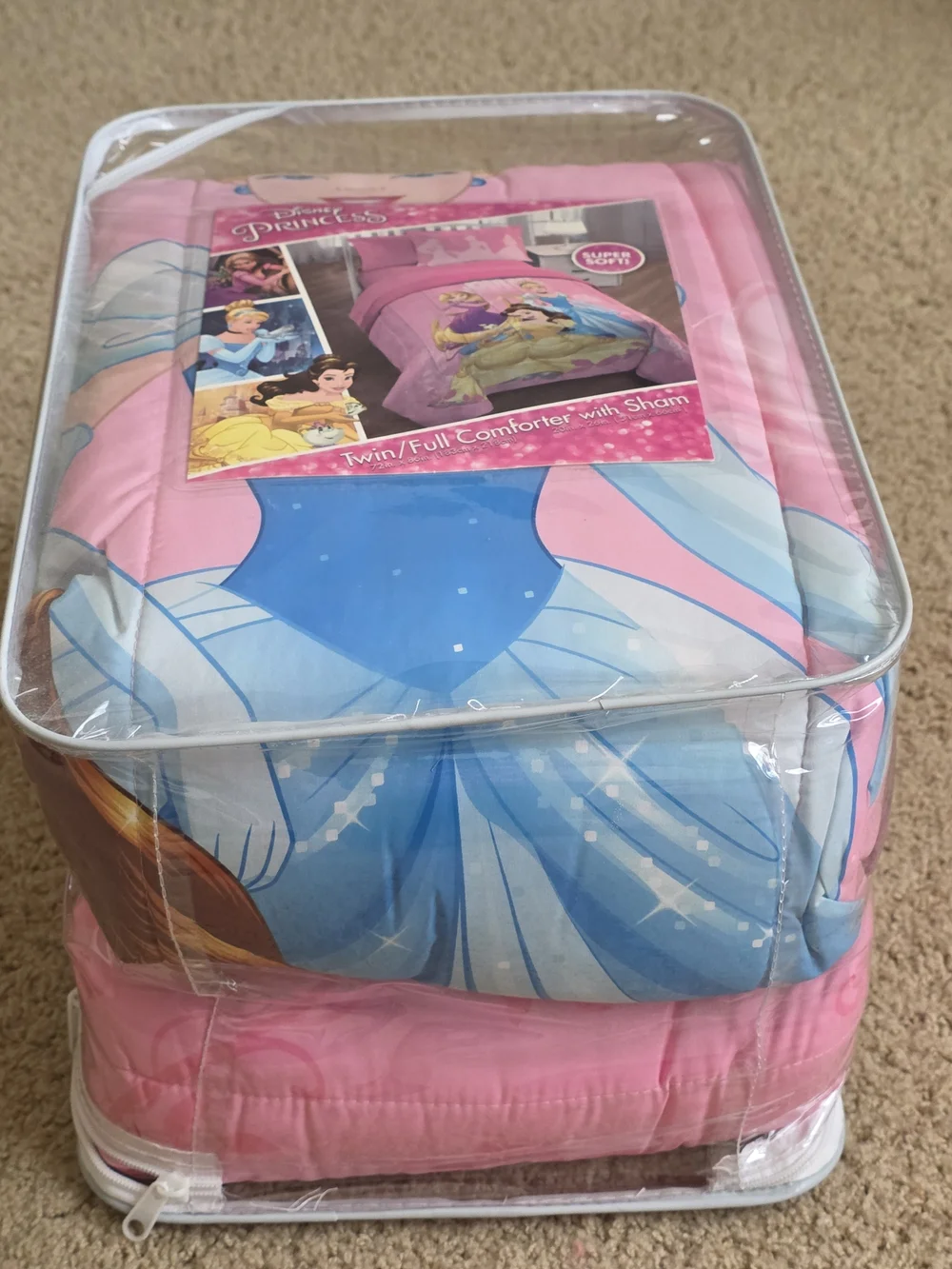 Disney Princess Pink and Blue Comforter Set with Sham